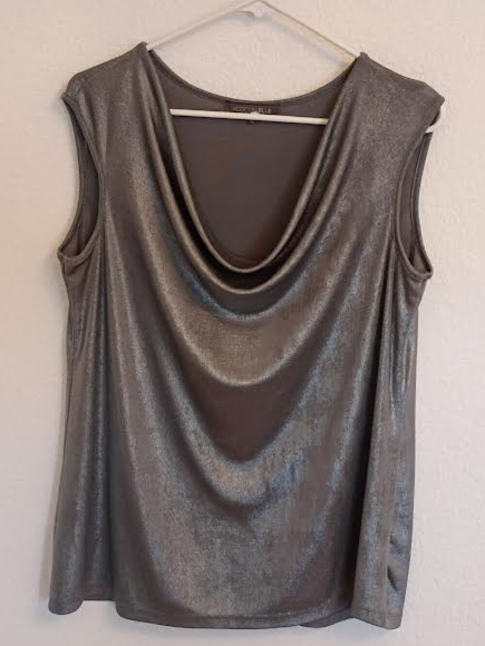 ADDITION ELLE WOMEN'S TOP SILVER GRAY SHIMMER DRAPED NECK LIQUID KNIT SIZE 1X